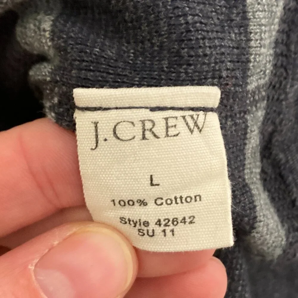 J. Crew Striped Crew Neck Long-Sleeve Tee Size L Navy Gray 100% Cotton